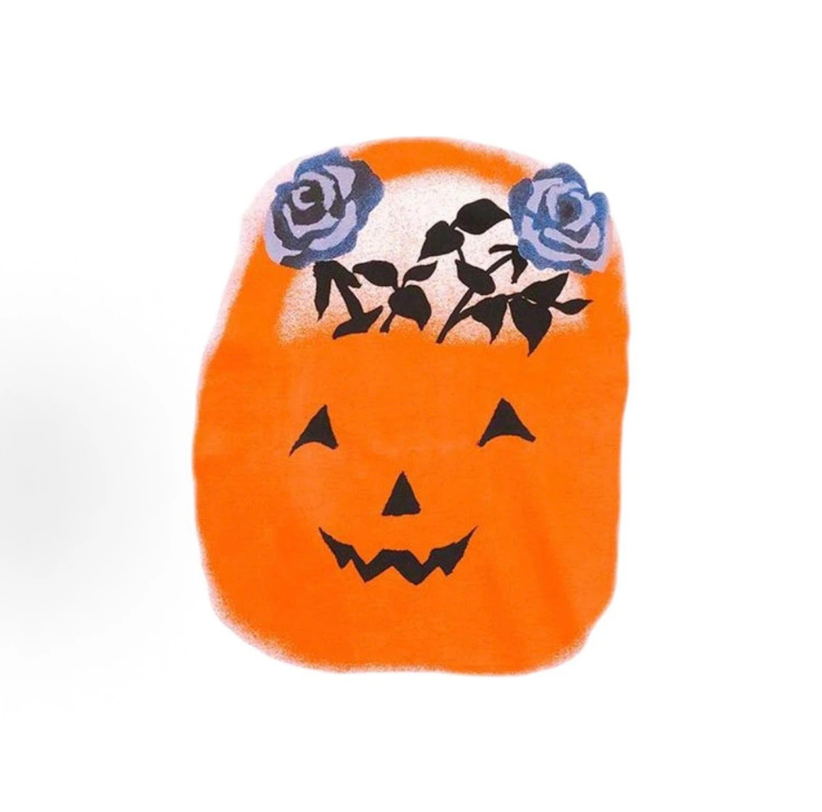 Supreme Yohji Yamamoto Pumpkin T-Shirt, Halloween Jack O Lantern Blue Rose Graphic White Short Sleeve Tee
