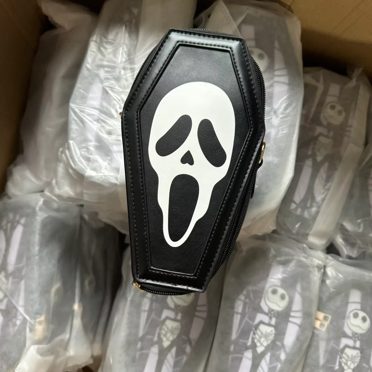 Halloween Scream Ghostface Coffin Crossbody Bag, Gothic Coffin Shape Purse
