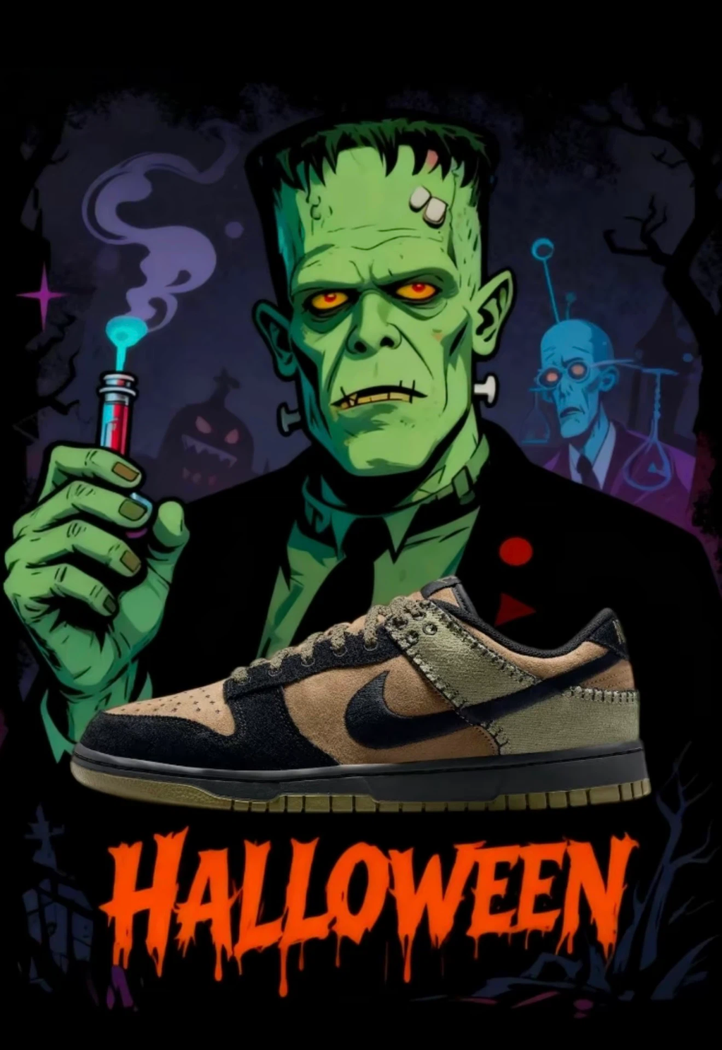 Nike Dunk Low "Military Patchwork" Brown Black Olive Sneakers, Men Halloween Vintage Skate Shoes