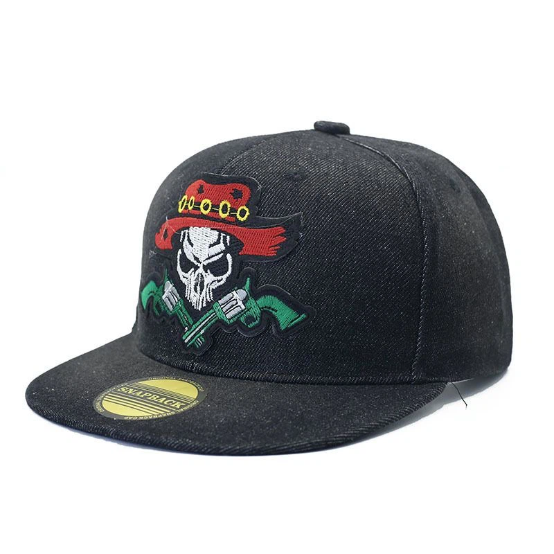 Cowboy Skull Cross Gun Embroidered Snapback Hat 3 Colors, Western Flat Brim Cap, One Size 56-58cm Head Circumference