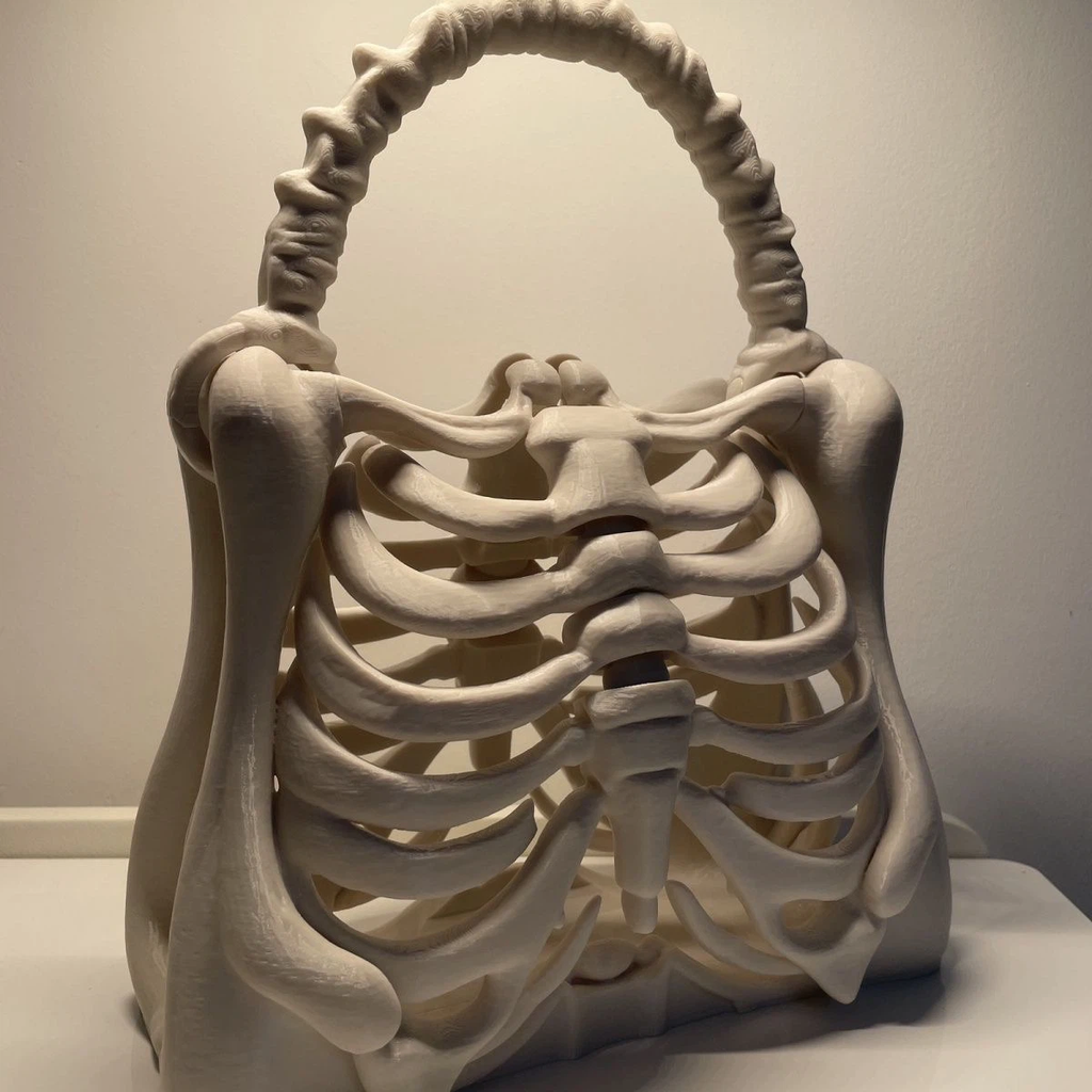 Halloween Skeleton Ribcage Handbag, Gothic Bone Structure Top Handle Bag