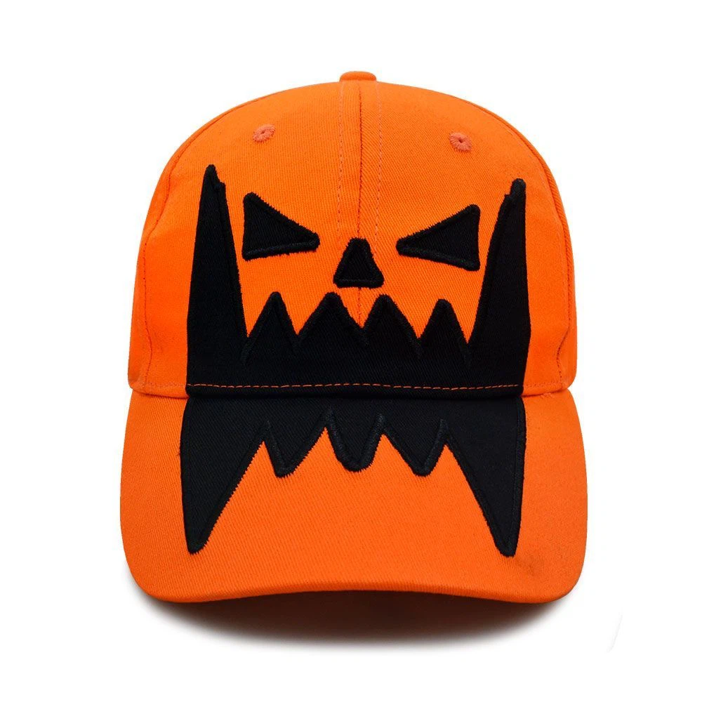 Halloween Pumpkin Face Embroidered Baseball Cap, Orange Jack-o'-lantern Hat