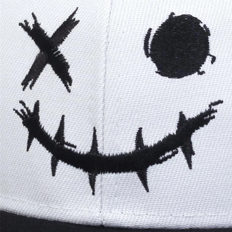 Stitched Horror Smile Face Embroidered Snapback Hat 2 Colors, Halloween Flat Brim Cap, One Size Head Circumference