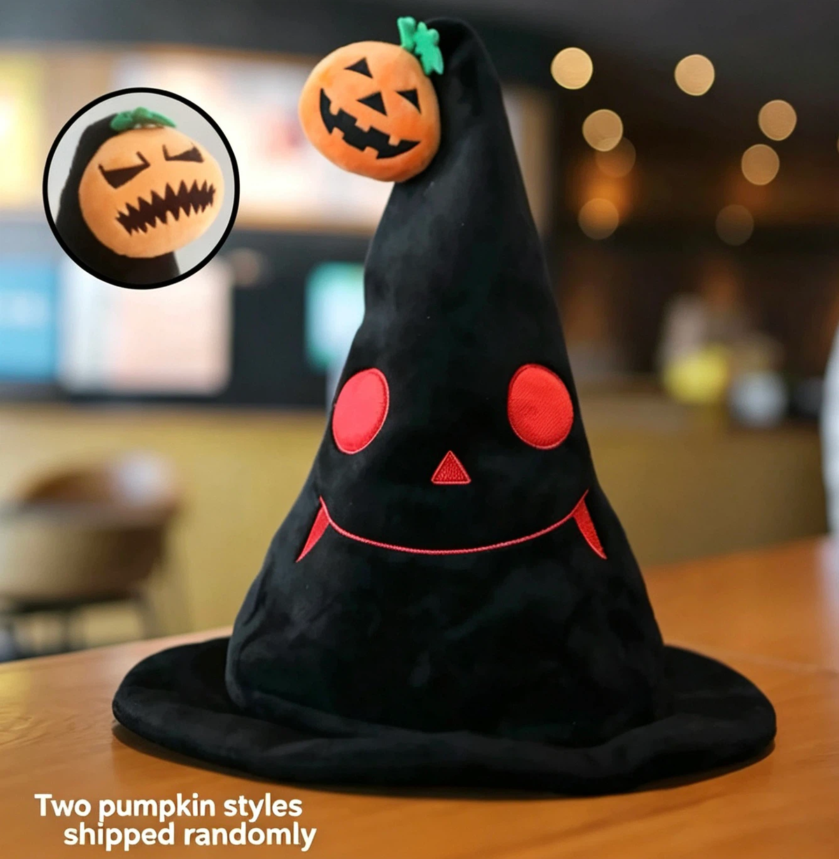 Moving Plush Black Witch Hat with Pumpkin Ornament, Controllable Music Halloween Cosplay Hat for Adults & Kids