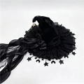 Gothic Lolita Witch Hat with Star & Moon Charms, Ruffled Lace Wizard Hat with Long Ribbon
