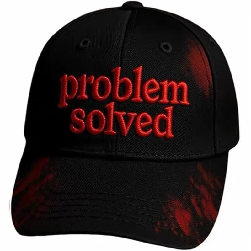 Halloween "Problem Solved" Blood Splatter Baseball Cap, Horror Embroidered Dad Hat