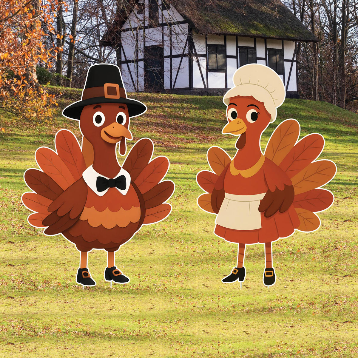 Pilgrim Turkey Yard Sign, Fall Thanksgiving Outdoor Lawn Decorations with Stakes, Harvest Garden Stakes for Porch, Patio & Autumn Home Décor