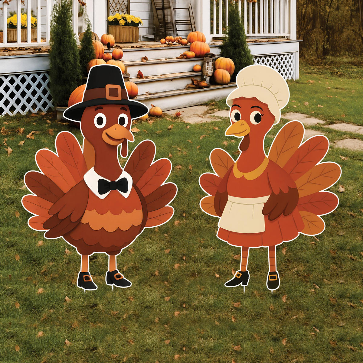 Pilgrim Turkey Yard Sign, Fall Thanksgiving Outdoor Lawn Decorations with Stakes, Harvest Garden Stakes for Porch, Patio & Autumn Home Décor